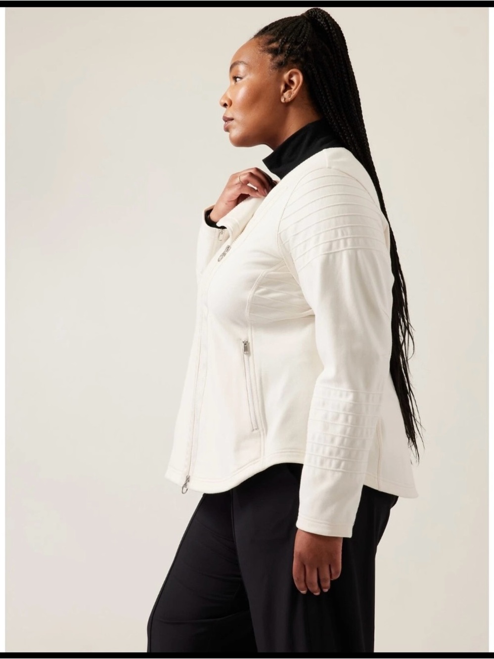 NWT Athleta Cream Full Zip Moto Jacket With Pockets Plus Size 3x MSRP $129